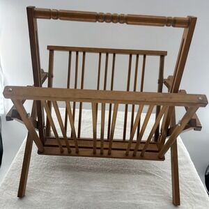 Vintage Mid Century Folding Wooden Magazine Rack MCM